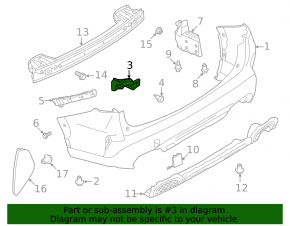 Suportul barei de protecție stânga spate la un Subaru Forester 25-26 este defect.
