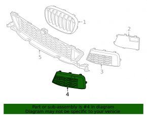 Нижняя решетка переднего бампера правая BMW X1 F48 16-19 под парктроник, M-Sport