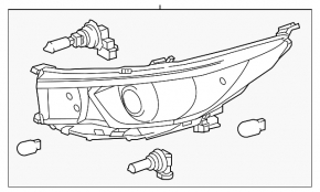Фара передняя правая Toyota Highlander 17-19 галоген + LED DRL, темная