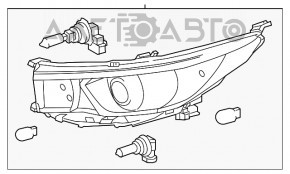 Фара передняя правая Toyota Highlander 14-16 темная