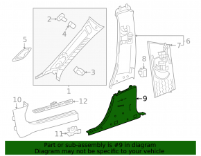 Ornamente montan central dreapta jos negru pentru Mercedes X247 GLB 20-26
