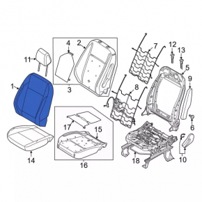 Обшивка спинки водительского сиденья Ford C-max MK2 13-18 кожа серая, с подогревом, замята, треснула кожа