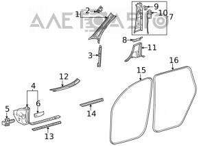 Capacul stâlpului frontal din partea de mijloc stânga Mercedes W167 GLE 350 450 20-23 negru