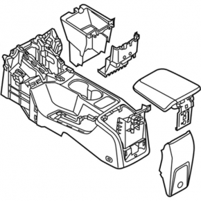 Консоль центральная подлокотник и подстаканники Ford Focus mk3 11-14 черн под панель подогрева, в сборе
