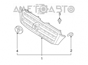 Решетка радиатора grill Toyota Highlander 01-07 с эмблемой, надломы, сломаны крепления, облез хром