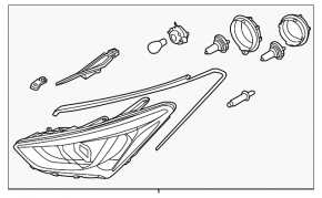 Far stânga față, gol, Hyundai Santa FE Sport 13-16, halogen, inserție galbenă