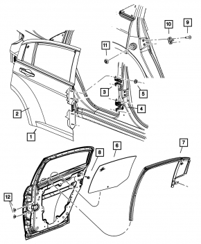 Стекло двери задней правой Chrysler 200 11-14