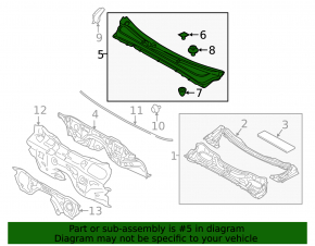 Решетка дворников пластик Subaru Outback 15-19 под 2 форсунки