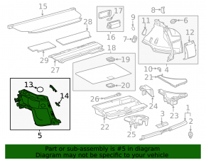 Trim arca stânga Lexus CT200h 11-17 negru, sub subwoofer, prindere cu plasă ruptă, zgârieturi