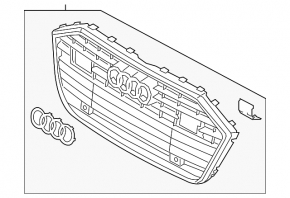 Решетка радиатора в сборе Audi A6 C8 19-23 под парктроники и радар, черный мат с хромом