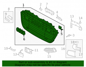 Решетка радиатора grill голая Audi A6 C8 19-23 под парктроники и радар, черный мат с хромом без эмблемы