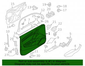 Обшивка двери карточка передняя правая Audi A3 8V 15-20 4d, 5d, черная, кожа, Bang and Olufsen, вставка под алюминий