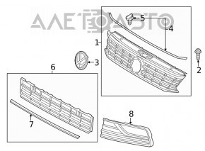 Решетка радиатора grill со значком VW Passat b8 16-19 USA под LED оптику