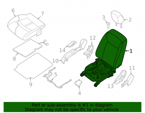 Пассажирское сидение Nissan Leaf 18-24 без airbag, механич, ткань черная