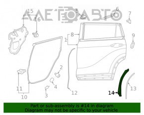 Накладка арки двери задняя левая Toyota Highlander 20-26 внутренняя с уплотнителем, царапины