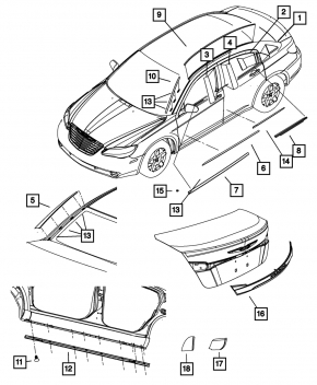 Молдинг лобового стекла левый Chrysler 200 11-14