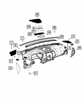 Торпедо передняя панель без AIRBAG Jeep Cherokee KL 14-23 черн стрельнувшая, царапины