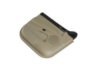 Ornamente ușă față stânga Jeep Grand Cherokee WK2 19-22 bej, cu inserții din piele bej și neagră, cotiera din piele bej, ornament din lemn închis, cu mâner, zgârietură, uzată, pentru curățat