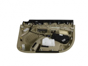 Ornamente ușă față stânga Jeep Grand Cherokee WK2 19-22 bej, cu inserții din piele bej și neagră, cotiera din piele bej, ornament din lemn închis, cu mâner, zgârietură, uzată, pentru curățat