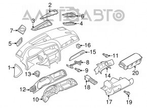 Накладка передней панели обрамления щитка приборов Audi A4 B8 08-15 серая, с воздуховодом, трещина в крепление