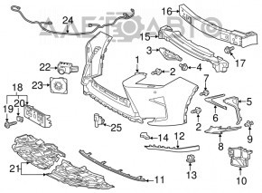 Проводка переднего бампера Lexus RX350 RX450h 16-19 USA