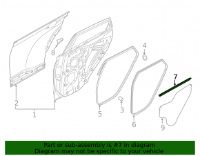 Garnitura de etanșare a geamului ușii interioare din spate, stânga, Hyundai Kona 18-23