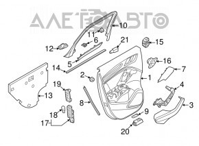 Обшивка двери карточка задняя левая Audi A3 8V 15-20 4d, 5d, черная, кожа, подлокотник кожа черная, с пищалкой, серый молдинг,  царапины