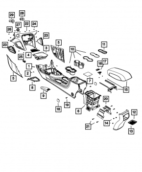 Consola centrală cu cotieră și suporturi pentru pahare pentru Dodge Dart 13-16 bej