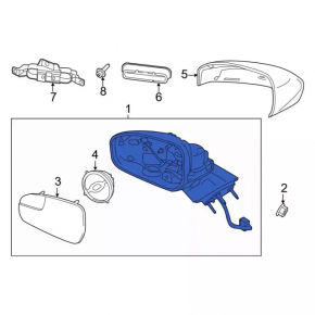 Зеркало боковое правое в сборе Ford Fusion mk5 19-20 5 пинов, подогрев, BSM, синий, царапины