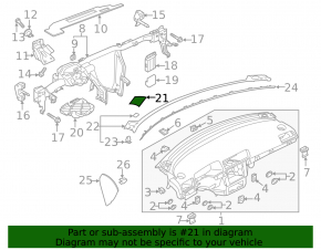 Накладка торпеды верхняя под динамики правая VW Passat b8 16-19 USA черная