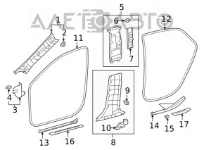 Ornament stâlp central stânga jos Toyota Camry v70 18-24 gri, zgârieturi