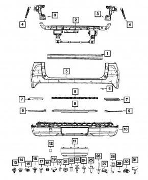 Молдинг заднего бампера центральный Jeep Grand Cherokee WL 22-24 хром Limited, Laredo