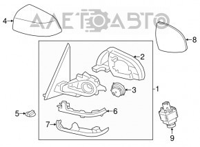 Зеркало боковое левое в сборе BMW X5 F15 14-18 5 пинов, поворотник, подогрев, автозатемнение, крепление структура, черный глянец