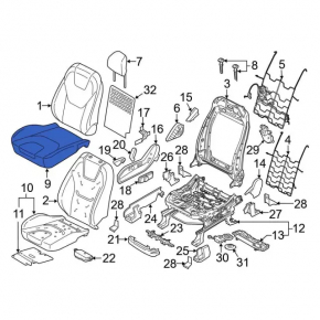 Пассажирское сидение Ford Edge 15-24 с airbag, электро+механика, подогрев, кожа, бежевое, SEL