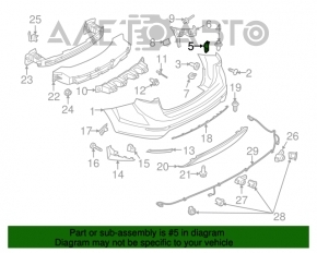 Suportul din spate al barei de protecție dreapta sub stopul Ford Fiesta 14-19 restilizat 4 uși, topit.