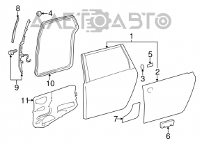 Уплотнитель двери задней правой Toyota Sienna 11-20