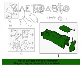 Consola centrală cu cotieră pentru Nissan Leaf 13-17, piele neagră, zgârieturi.