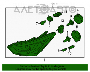 Farul din față dreapta asamblat pentru Hyundai Santa FE Sport 13-16, versiunea pre-restilizare, cu xenon, fabricat în SUA.