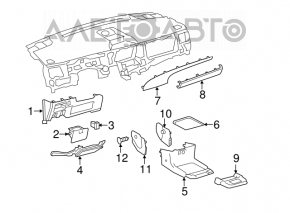 Накладка колени водителя Toyota Sienna 11-14 серая, приклеена ручка