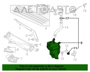 Rezervorul de spălare a parbrizului pentru Toyota Highlander 14-19 cu gât, senzor și capac