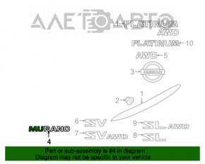 Emblema cu inscripția MURANO pentru portiera portbagajului Nissan Murano z52 15-