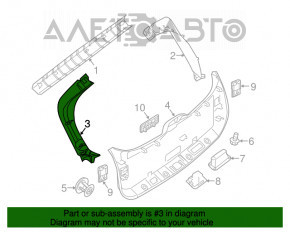 Capacul portbagajului stâng Infiniti JX35 QX60 13- gri, plasticul a început să se decoloreze, zgârieturi.