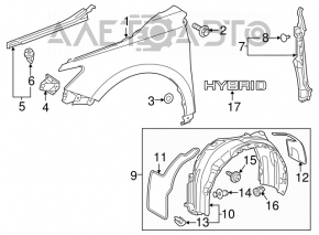 Suport aripi dreapta față Toyota Camry v55 15-17 SUA