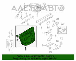 Capacul ușii spate stânga Audi A4 B8 13-16 restilizat negru cu inserție de culoare maro din piele, cotier din cauciuc, ornamente din lemn texturat, sedan, fără perdea.