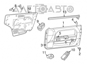 Controlul geamului electric din față, stânga, pentru Dodge Challenger 09-14, model restilizat, negru, 2 butoane auto, butoane șterse.