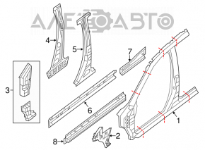 Bara centrală dreapta a caroseriei Nissan Pathfinder 13-20 pe caroserie, bare