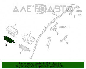 Airbag-ul genunchiului pentru pasagerul din dreapta al Jeep Cherokee KL 14-18, cartușul pirotehnic ruginit.