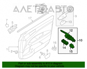 Controlul geamului electric din față, stânga, pentru Kia Optima 16- negru, inserții cromate, 1 buc