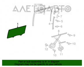 Geamul ușii din spate dreapta a Toyota Sienna 11-20.