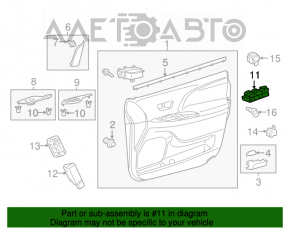 Controlul geamului electric din față, stânga, pentru Toyota Sienna 11-14, cu finisaj grafic.